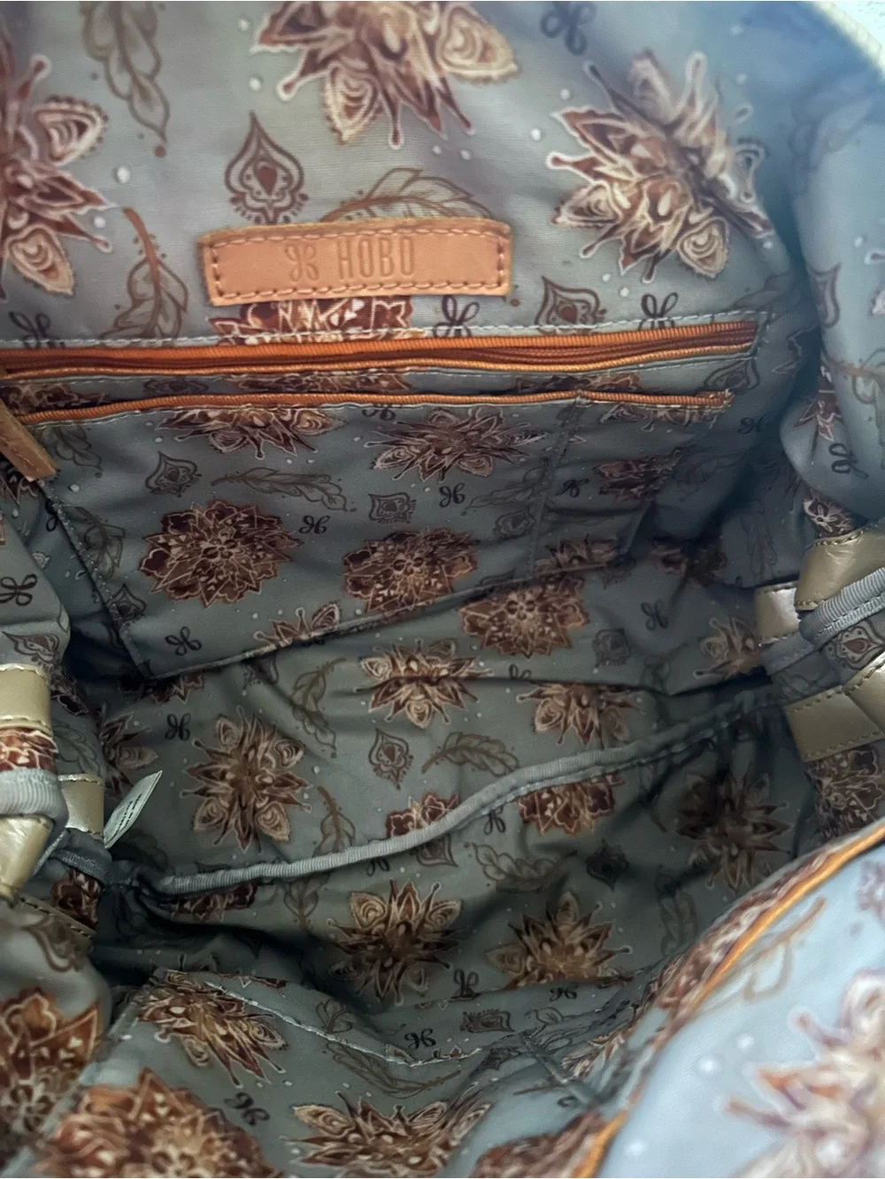 HOBO Metallic Gold Leather Ruched Boho Satchel Shoulder Bag Quiet Luxury